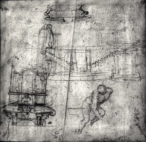 Schizzo con studi architettonici e un nudo maschile da Michelangelo Buonarroti